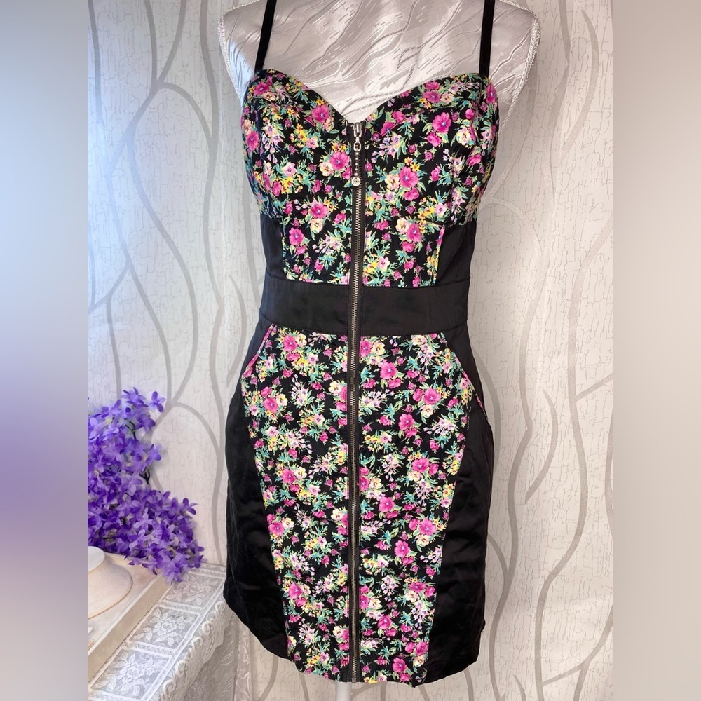 π· Guess π· Vintage Corset Style Floral Zipper Front Dress w/ Pockets - Picture 5 of 13